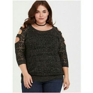 TORRID Sz 1 Grey Ladder & Pointelle Knit Sweater